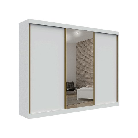 Guarda Roupa Casal com Espelhos 3 Portas 4 Gavetas San Marino Premium Leifer Branco