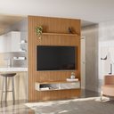 Ver imagem 1 de Painel Ripado para TV até 75 Polegadas MDF 180CMX250CM Modular 1 Nicho 1 Prateleira Marrom