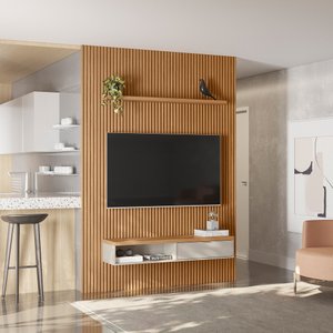 Painel para TV até 75 Polegadas Ripado Modular 1 Nicho 1 Prateleira 180cm