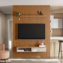 Ver imagem 3 de Painel Ripado para TV até 75 Polegadas MDF 180CMX250CM Modular 1 Nicho 1 Prateleira Marrom