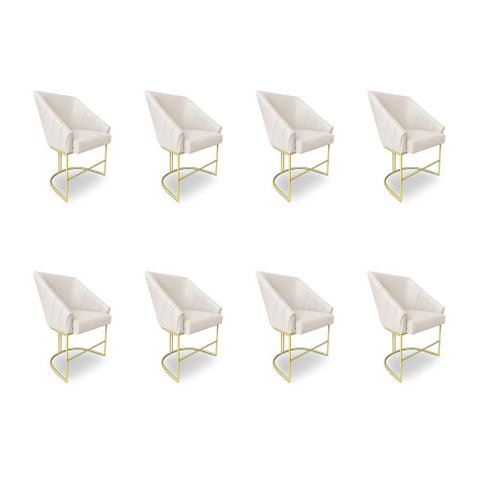 Kit 8 Luxo Alana Linho Bege Base Ferro Dourado - Pallazio