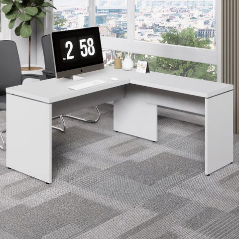 Escrivaninha em L Escritório 150cm sem Gavetas MDP Cinza F5 Office