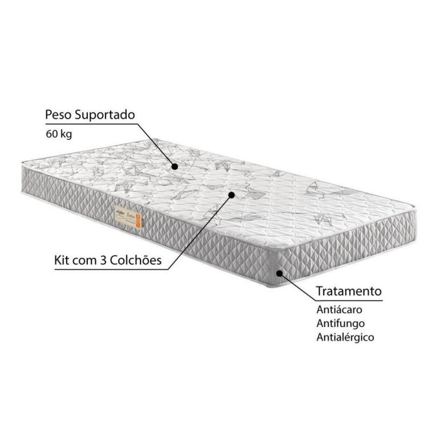 Kit 3 Colchões Solteiro D23 Ecoline 88x188x14  - 3