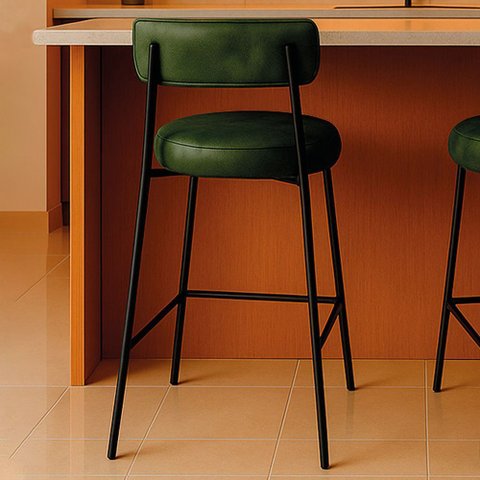 Banqueta Cozinha Média com Encosto Industrial Preto Londres PU Verde D03 - D'Rossi