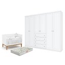 Ver imagem 1 de Berço Americano Unique Branco Soft Eco Wood - Matic e Guarda Roupa Casal Americano 6 Portas Branco H