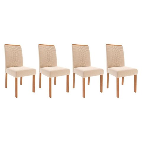 Kit 4 Cadeiras Sala Jantar Clarice 4 Un Madeirado/suede Nude Bege - Cimol