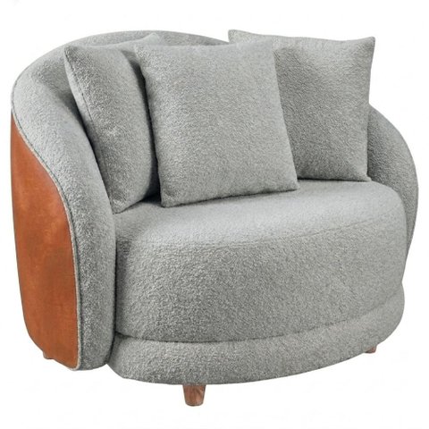 Poltrona Decorativa Maya Pes Madeira Boucle e Courino Tce 1018 Tcs 727 Moll