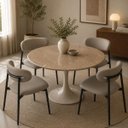 Ver imagem 4 de Mesa de Jantar Saarinen Redondo 80 cm Tampo Mármore Travertino Base Laca Off White