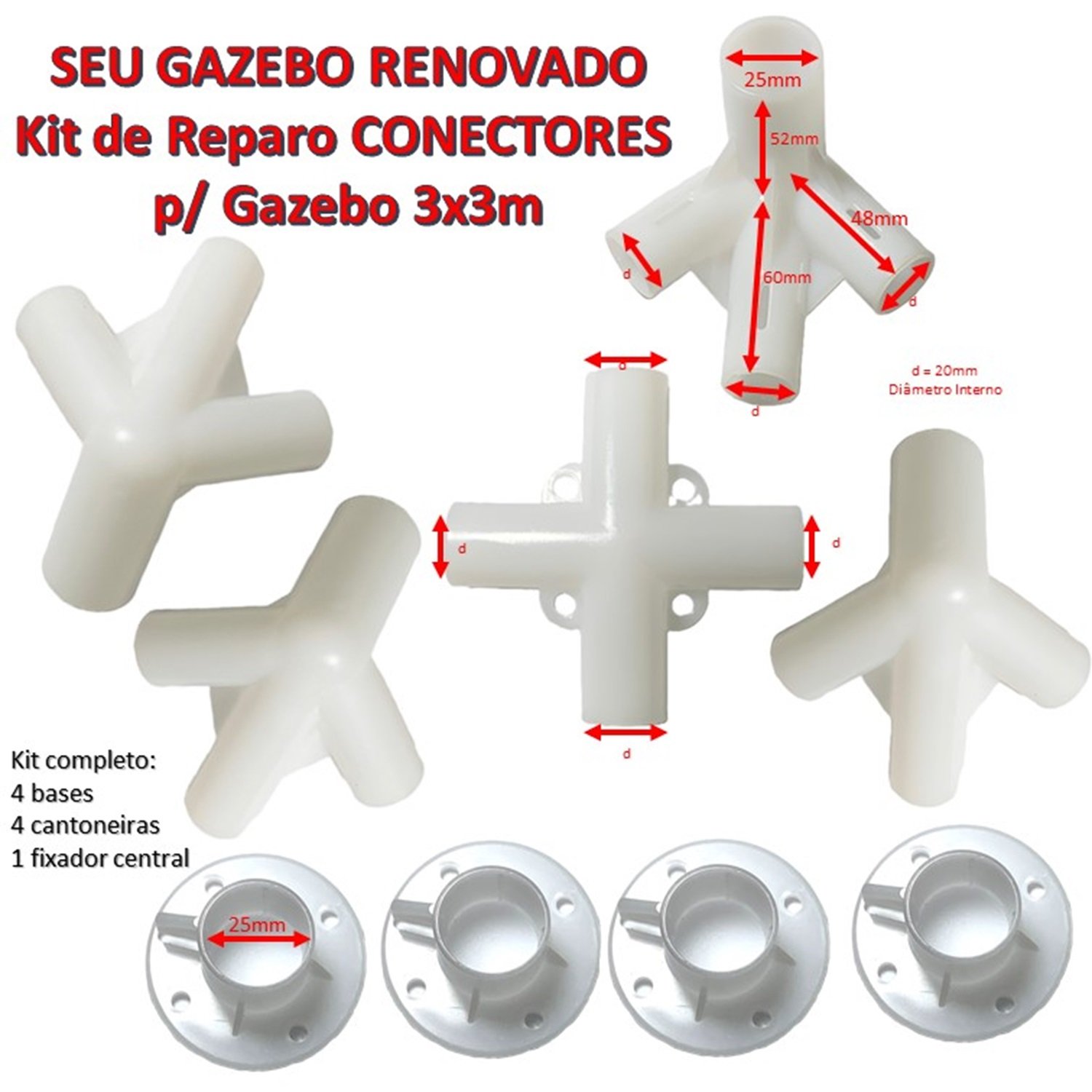 Kit Conectores Gazebo 3x3m Tenda Universal 9 Peças Resistent - 2