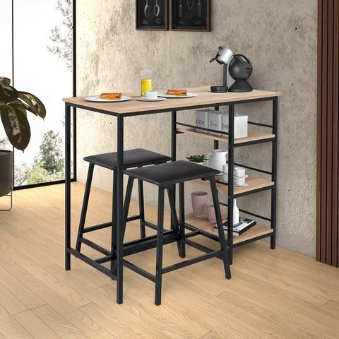 Conjunto Bancada Gourmet 2 Banquetas Stilo Preto/Carvalho Montreal