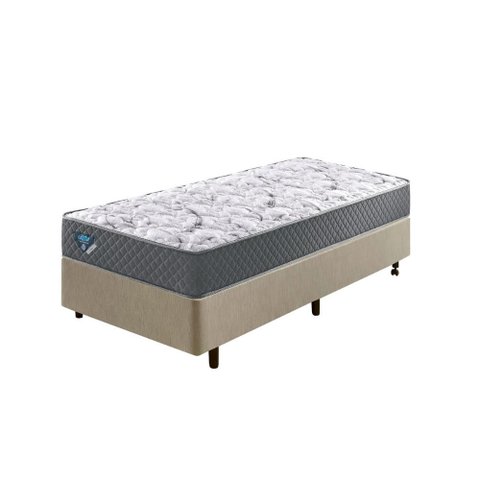 Cama Box Solteiro 88x188 cm Courino Linho Bege com Colchão Mola Ensacada