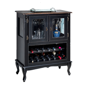 Adega Colonial de Madeira com 2 Portas para até 12 Garrafas - Preto com Tampo Castanho Envelhecido