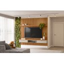Ver imagem 5 de Painel Ripado para TV até 75 Polegadas MDF 219cmx250cm Modular Nicho 1 Prateleira Marrom Nature/Off White