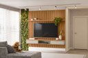 Ver imagem 5 de Painel Ripado para TV até 75 Polegadas MDF 219CMX250CM Modular 1 Nicho 1 Prateleira Marrom