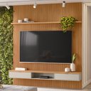 Ver imagem 2 de Painel Ripado para TV até 75 Polegadas MDF 219CMX250CM Modular 1 Nicho 1 Prateleira Marrom