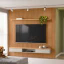 Ver imagem 2 de Painel Ripado para TV até 75 Polegadas MDF 260CMX250CM Modular 1 Nicho 1 Prateleira Marrom