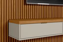Ver imagem 4 de Painel Ripado para TV até 75 Polegadas MDF 260CMX250CM Modular 1 Nicho 1 Prateleira Marrom