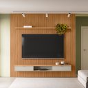 Ver imagem 1 de Painel Ripado para TV até 75 Polegadas MDF 260CMX250CM Modular 1 Nicho 1 Prateleira Marrom