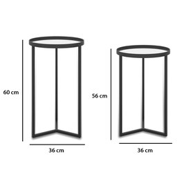 Conjunto de Mesa Lateral Aço com Espelho Redonda Steel Glass Preto - Lh Móveis - 2