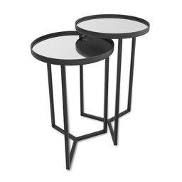 Conjunto de Mesa Lateral Aço com Espelho Redonda Steel Glass Preto - Lh Móveis - 5