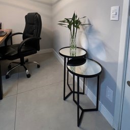 Conjunto de Mesa Lateral Aço com Espelho Redonda Steel Glass Preto - Lh Móveis - 8