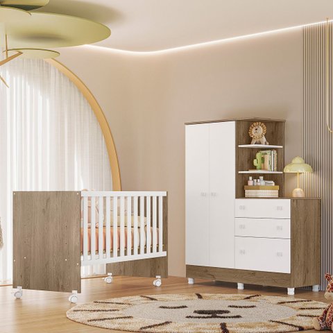Jogo de Quarto Infantil Guardo Roupa Cômoda e Berço Doce Sonho Qmovi