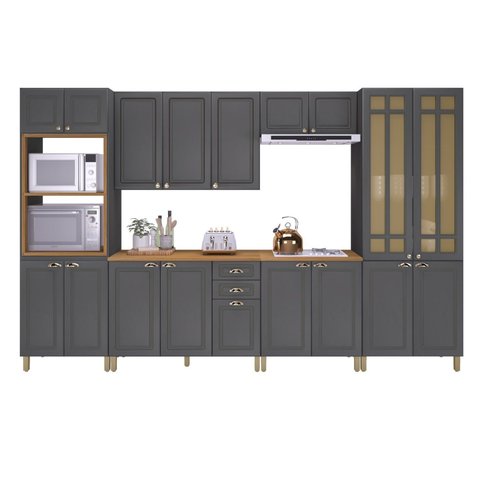 Cozinha Americana Modulada 6 Peças Torre Quente Cristaleira com Vidro Reflecta Com Tampo Paris