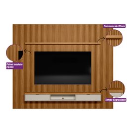 Painel para TV até 75 Polegadas Ripado Modular 1 Nicho 1 Prateleira 300cm - 4