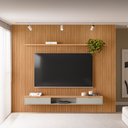Ver imagem 1 de Painel Ripado para TV até 75 Polegadas MDF 300CMX250CM Modular 1 Nicho 1 Prateleira Marrom