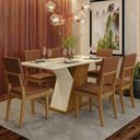 Ver imagem 1 de Conjunto de Jantar Layla Diamond 6 Lugares Tampo MDF com Vidro Cadeiras Estofadas Caramelo Casa 812