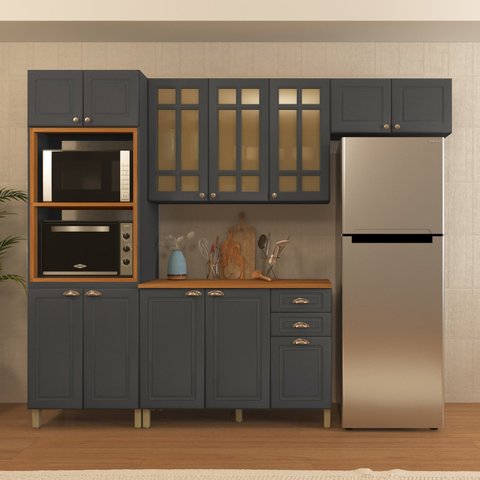 Cozinha Americana Completa 4 Peças 12 Portas 2 Gavetas Torre Quente com Vidro e Tampo Paris