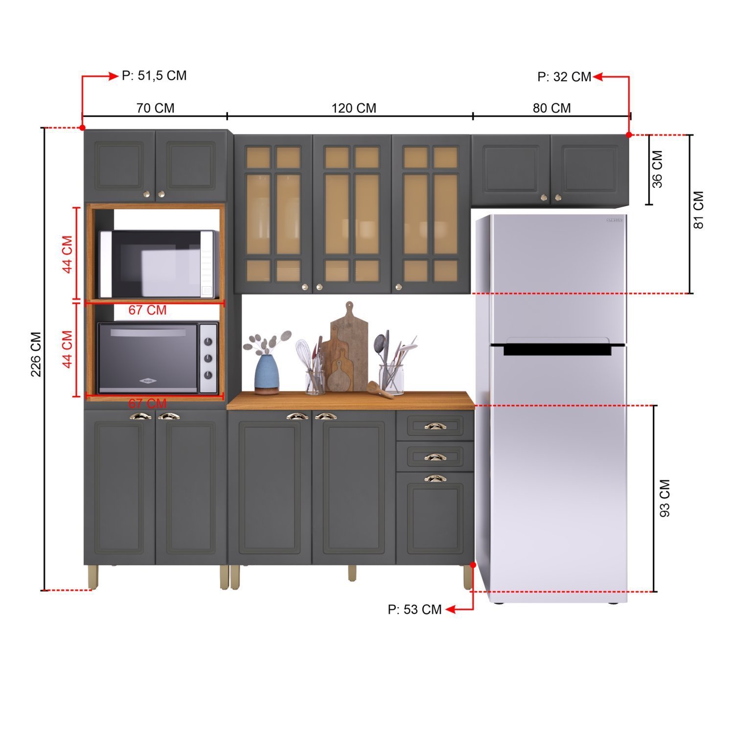 Cozinha Completa 4 Peças 12 Portas 2 Gavetas 2 Nichos para Forno Paris  - 3