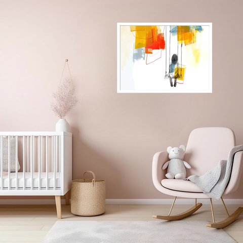 Quadro Decorativo Criança Balanço Abstrato - 50x70cm:moldura Branca