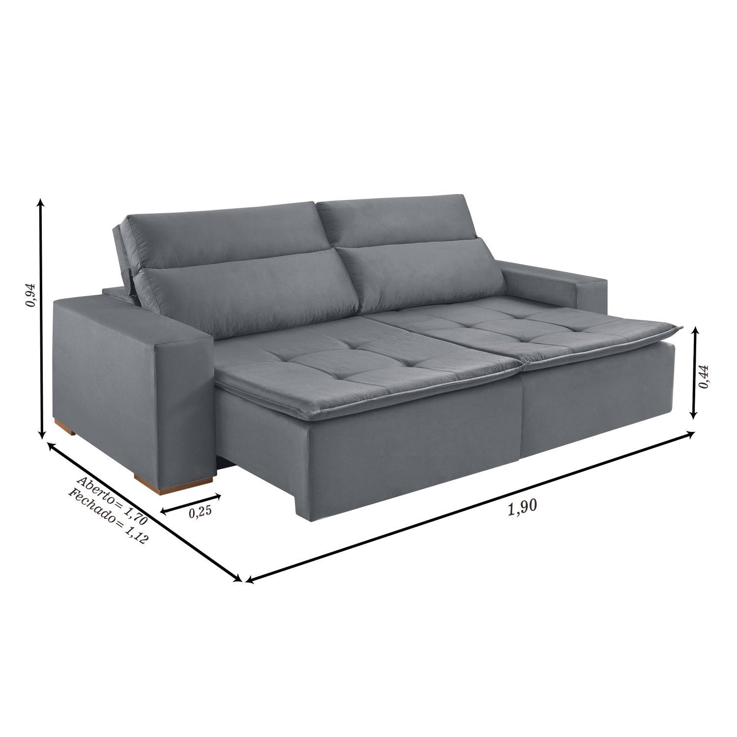 Sofá Retrátil e Reclinável 3 Lugares 190cm Veneza  - 3