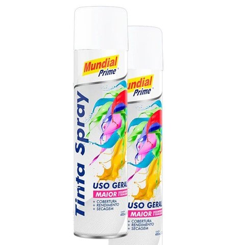 Kit 2 Tinta Spray Uso Geral Branco Brilhante Mundial Prime 400ml