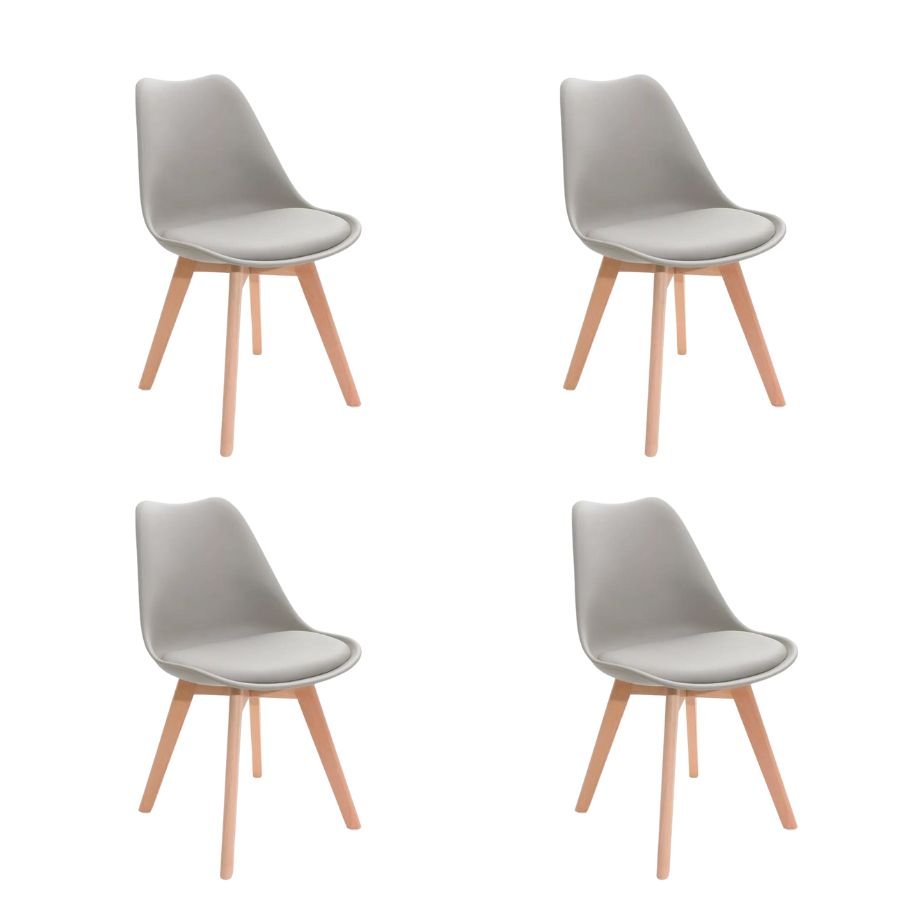 Kit 6 Cadeiras de Jantar Saarinen Leda Tulipa Base Wood Madeira Maciça com Estofado em Couro Fendi