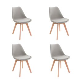 Kit 6 Cadeiras de Jantar Saarinen Leda Tulipa Base Wood Madeira Maciça com Estofado em Couro Fendi - 1