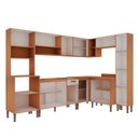 Ver imagem 4 de Cozinha Completa Modulada 8 Peças 100% MDF com Paneleiro Torre Quente e Balcão para Pia Essência Freijó/White Laca Bege