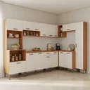 Ver imagem 1 de Cozinha Completa Modulada 8 Peças 100% MDF com Paneleiro Torre Quente e Balcão para Pia Essência Freijó/White Laca Bege
