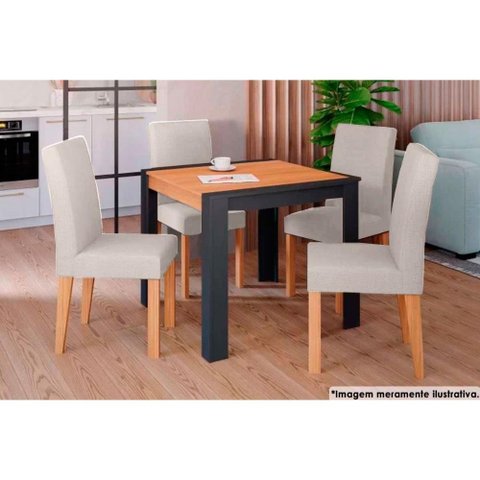 Sala de Jantar Completa Grace C/ Tampo Madeirado 90x90cm e 4 Cadeiras Maia Cinamomo/suede Gengibre