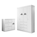 Ver imagem 2 de Quarto Infantil Guarda-Roupa 4 Portas e Cômoda 3 Gavetas 100% MDF Ane Branco
