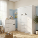 Ver imagem 1 de Quarto Infantil Guarda-Roupa 4 Portas e Cômoda 3 Gavetas 100% MDF Ane Branco