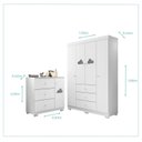 Ver imagem 3 de Quarto Infantil Guarda-Roupa 4 Portas e Cômoda 3 Gavetas 100% MDF Ane Branco