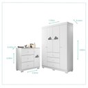 Ver imagem 3 de Quarto Infantil Guarda-Roupa 4 Portas e Cômoda 3 Gavetas 100% MDF Ane Branco