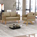 Ver imagem 2 de Kit 01 Namoradeira 02 Lugares e 01 Poltrona Mari Suede Base de Madeira MA30 - D’Rossi Marrom