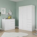Ver imagem 1 de Quarto Infantil Guarda-Roupa 3 Portas 4 Gavetas e Cômoda 4 Portas 100% MDF Eloá Branco 