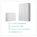 Ver imagem 5 de Quarto Infantil Guarda-Roupa 3 Portas 4 Gavetas e Cômoda 4 Portas 100% MDF Eloá Branco