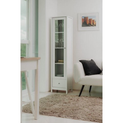 Cristaleira para Sala de Jantar Porta de Vidro 1 Gaveta 181cm x 42,9cm Branco