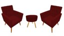 Ver imagem 1 de Kit 2 Poltronas Decorativa Nina Capitonê + Puff Redondo Suede Marsala Pés Madeira Mz Decor
