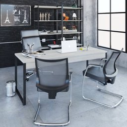 Kit Escritório 2 Peças Mesa Diretor Industrial 180cm e Estante 5 Prateleiras - 12